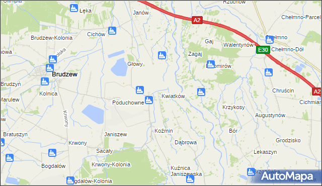 mapa Kwiatków gmina Brudzew, Kwiatków gmina Brudzew na mapie Targeo