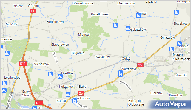 mapa Kwiatków gmina Ostrów Wielkopolski, Kwiatków gmina Ostrów Wielkopolski na mapie Targeo