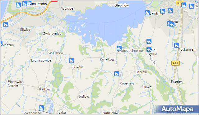 mapa Kwiatków gmina Otmuchów, Kwiatków gmina Otmuchów na mapie Targeo