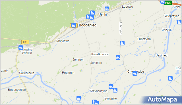 mapa Kwiatkowice gmina Bogdaniec, Kwiatkowice gmina Bogdaniec na mapie Targeo
