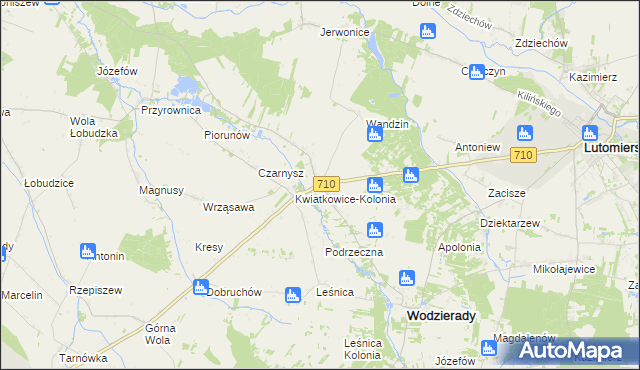 mapa Kwiatkowice gmina Wodzierady, Kwiatkowice gmina Wodzierady na mapie Targeo