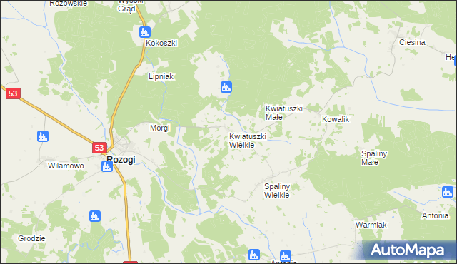 mapa Kwiatuszki Wielkie, Kwiatuszki Wielkie na mapie Targeo