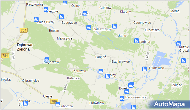 mapa Łabędź gmina Koniecpol, Łabędź gmina Koniecpol na mapie Targeo