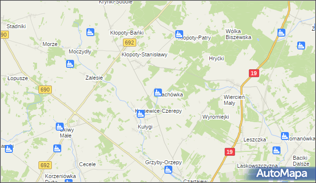 mapa Lachówka gmina Siemiatycze, Lachówka gmina Siemiatycze na mapie Targeo