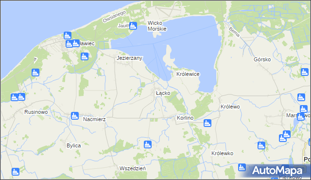 mapa Łącko gmina Postomino, Łącko gmina Postomino na mapie Targeo