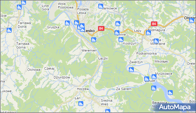 mapa Łączki gmina Lesko, Łączki gmina Lesko na mapie Targeo