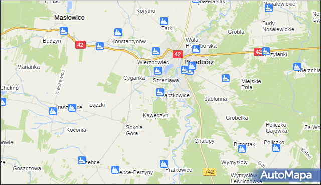 mapa Łączkowice gmina Masłowice, Łączkowice gmina Masłowice na mapie Targeo