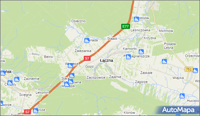 mapa Łączna powiat skarżyski, Łączna powiat skarżyski na mapie Targeo