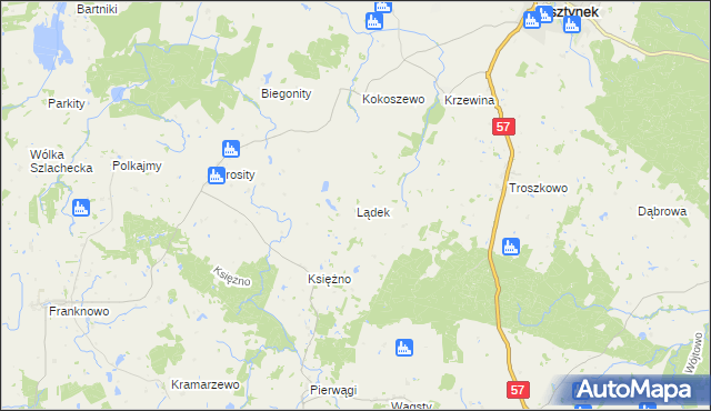 mapa Lądek gmina Bisztynek, Lądek gmina Bisztynek na mapie Targeo