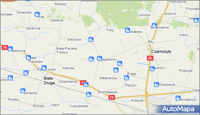 mapa Łagiewniki gmina Czarnożyły, Łagiewniki gmina Czarnożyły na mapie Targeo