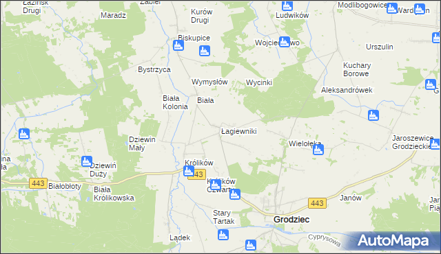 mapa Łagiewniki gmina Grodziec, Łagiewniki gmina Grodziec na mapie Targeo