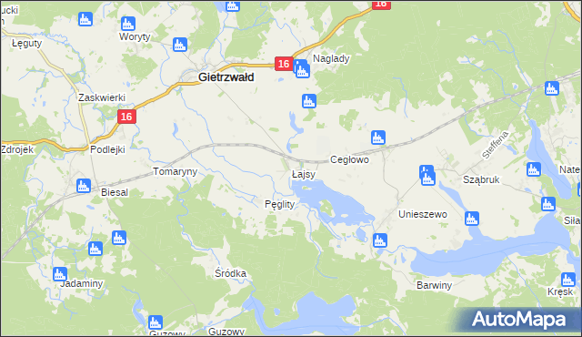 mapa Łajsy gmina Gietrzwałd, Łajsy gmina Gietrzwałd na mapie Targeo