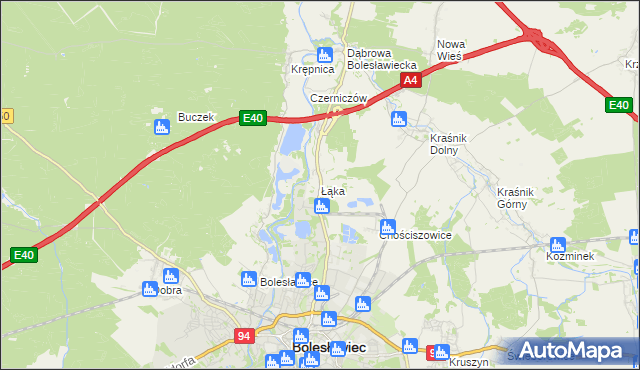 mapa Łąka gmina Bolesławiec, Łąka gmina Bolesławiec na mapie Targeo