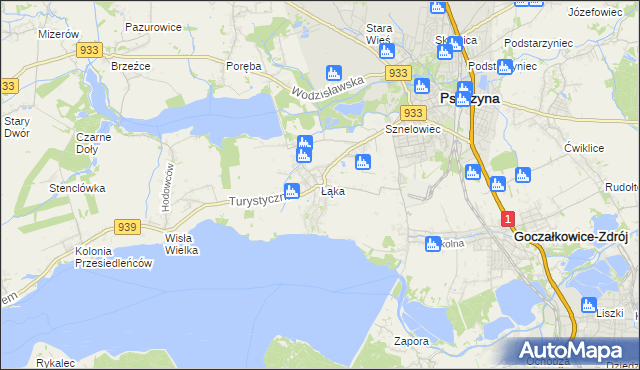 mapa Łąka gmina Pszczyna, Łąka gmina Pszczyna na mapie Targeo