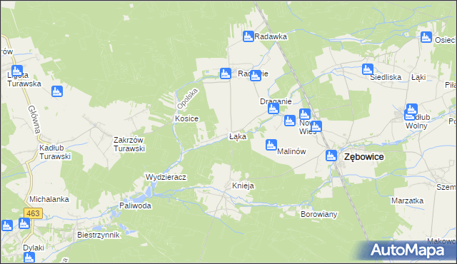 mapa Łąka gmina Zębowice, Łąka gmina Zębowice na mapie Targeo