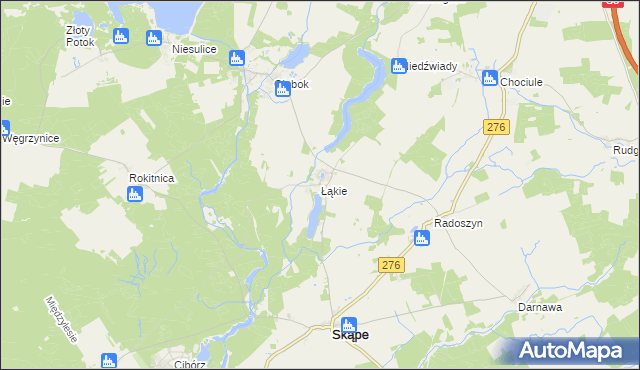 mapa Łąkie gmina Skąpe, Łąkie gmina Skąpe na mapie Targeo