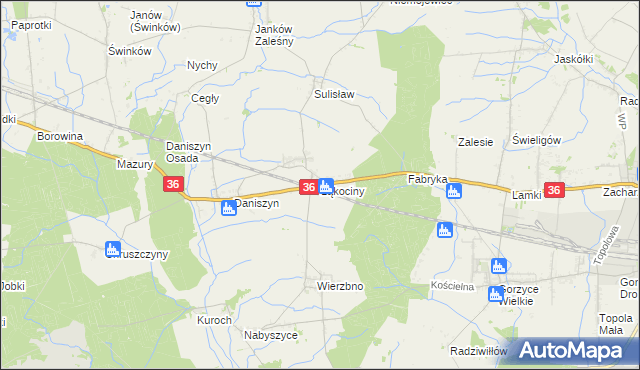 mapa Łąkociny, Łąkociny na mapie Targeo