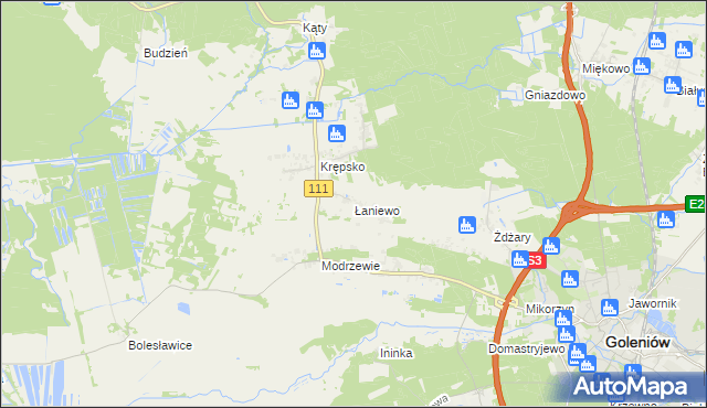 mapa Łaniewo gmina Goleniów, Łaniewo gmina Goleniów na mapie Targeo