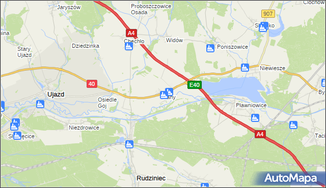 mapa Łany gmina Rudziniec, Łany gmina Rudziniec na mapie Targeo