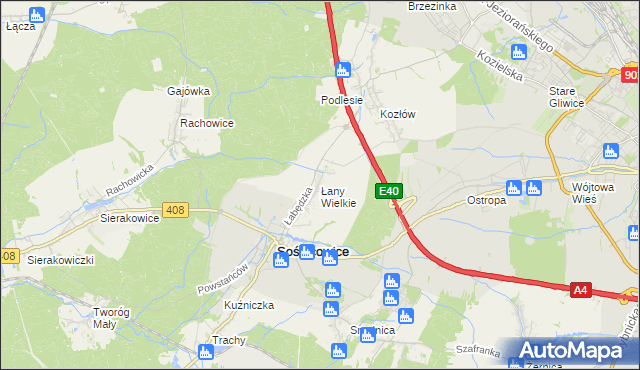 mapa Łany Wielkie gmina Sośnicowice, Łany Wielkie gmina Sośnicowice na mapie Targeo