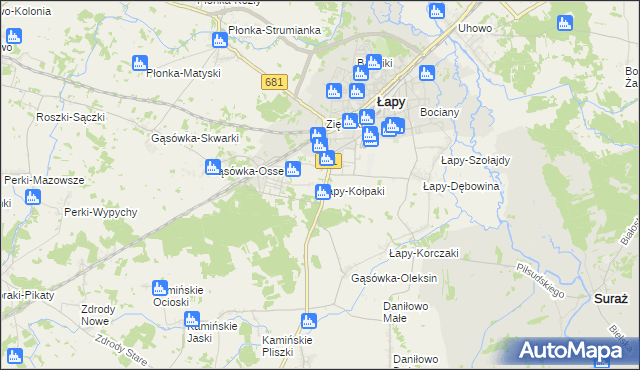 mapa Łapy-Kołpaki, Łapy-Kołpaki na mapie Targeo