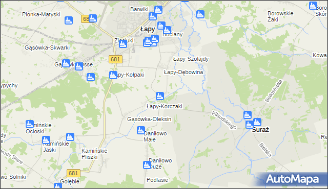mapa Łapy-Pluśniaki, Łapy-Pluśniaki na mapie Targeo