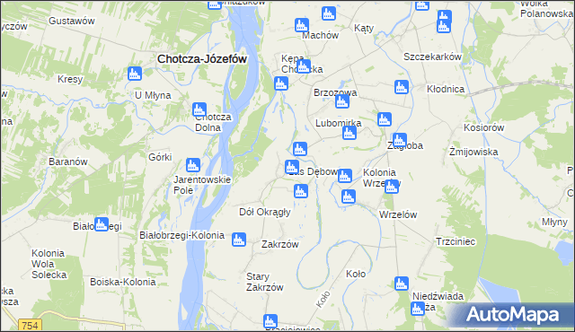 mapa Las Dębowy, Las Dębowy na mapie Targeo