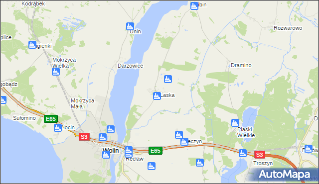 mapa Laska gmina Wolin, Laska gmina Wolin na mapie Targeo