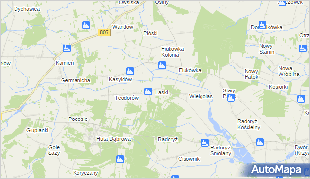 mapa Laski gmina Krzywda, Laski gmina Krzywda na mapie Targeo