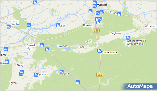 mapa Łaski gmina Wieleń, Łaski gmina Wieleń na mapie Targeo