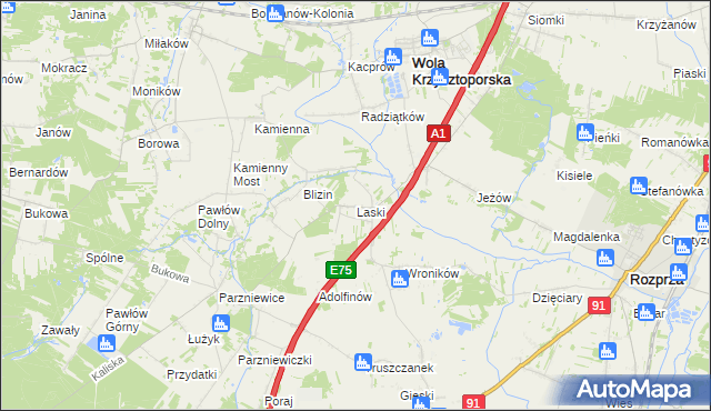 mapa Laski gmina Wola Krzysztoporska, Laski gmina Wola Krzysztoporska na mapie Targeo