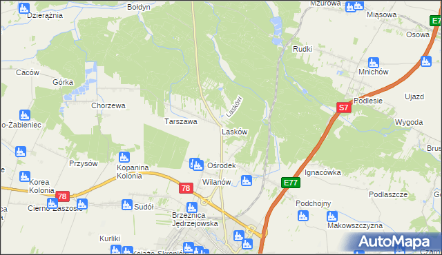 mapa Lasków gmina Jędrzejów, Lasków gmina Jędrzejów na mapie Targeo