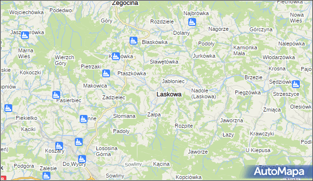 mapa Laskowa powiat limanowski, Laskowa powiat limanowski na mapie Targeo