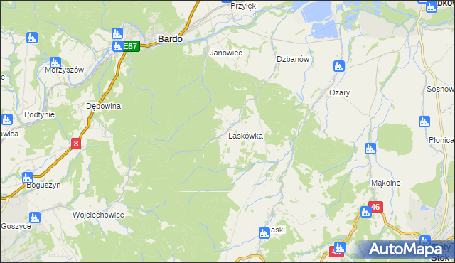 mapa Laskówka gmina Bardo, Laskówka gmina Bardo na mapie Targeo