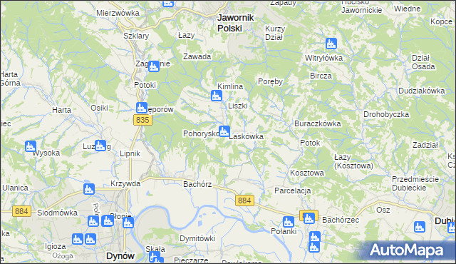 mapa Laskówka gmina Dynów, Laskówka gmina Dynów na mapie Targeo