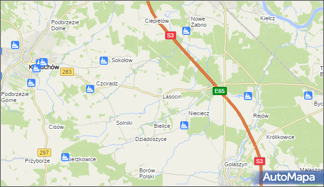 mapa Lasocin gmina Kożuchów, Lasocin gmina Kożuchów na mapie Targeo