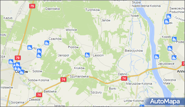 mapa Lasocin gmina Ożarów, Lasocin gmina Ożarów na mapie Targeo