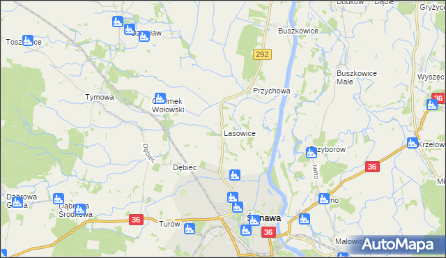 mapa Lasowice gmina Ścinawa, Lasowice gmina Ścinawa na mapie Targeo