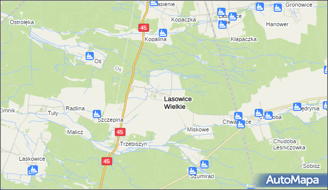 mapa Lasowice Wielkie powiat kluczborski, Lasowice Wielkie powiat kluczborski na mapie Targeo