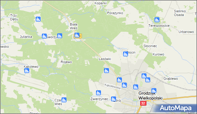 mapa Lasówki gmina Grodzisk Wielkopolski, Lasówki gmina Grodzisk Wielkopolski na mapie Targeo