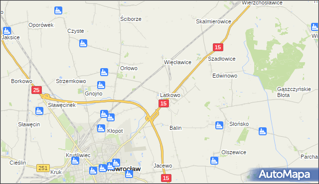 mapa Latkowo gmina Inowrocław, Latkowo gmina Inowrocław na mapie Targeo