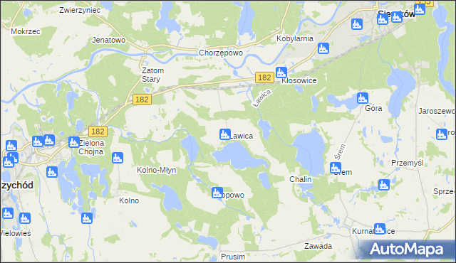 mapa Ławica gmina Sieraków, Ławica gmina Sieraków na mapie Targeo