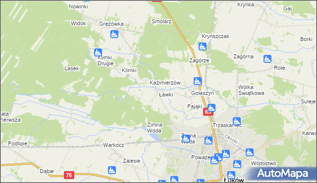 mapa Ławki gmina Łuków, Ławki gmina Łuków na mapie Targeo