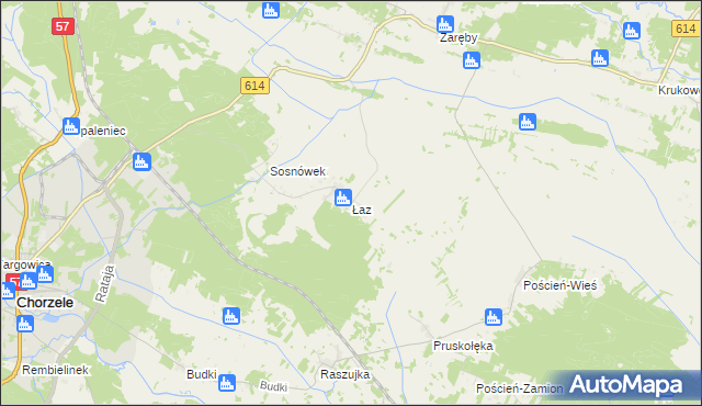 mapa Łaz gmina Chorzele, Łaz gmina Chorzele na mapie Targeo