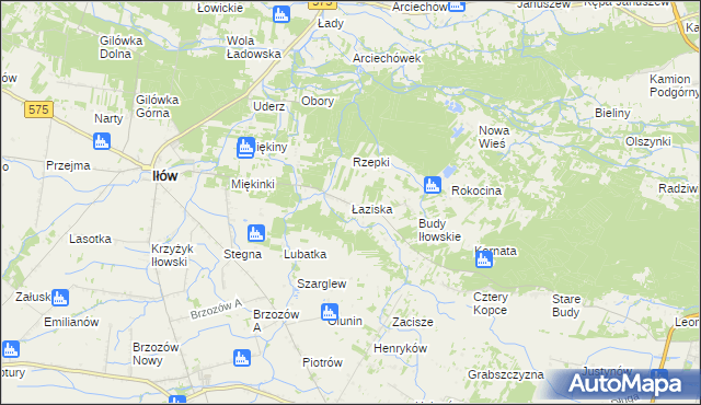 mapa Łaziska gmina Iłów, Łaziska gmina Iłów na mapie Targeo