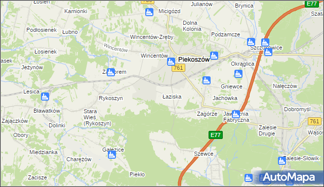 mapa Łaziska gmina Piekoszów, Łaziska gmina Piekoszów na mapie Targeo