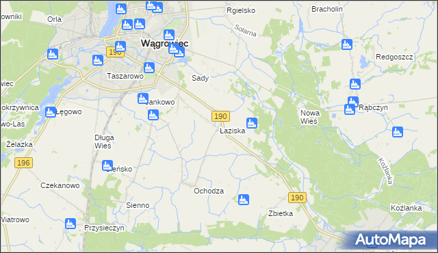 mapa Łaziska gmina Wągrowiec, Łaziska gmina Wągrowiec na mapie Targeo