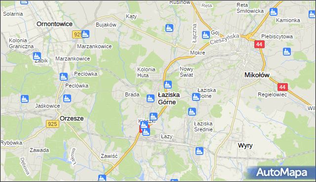 mapa Łaziska Górne, Łaziska Górne na mapie Targeo
