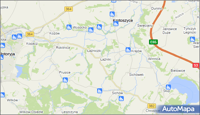 mapa Łaźniki gmina Złotoryja, Łaźniki gmina Złotoryja na mapie Targeo