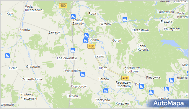 mapa Łazów gmina Widawa, Łazów gmina Widawa na mapie Targeo
